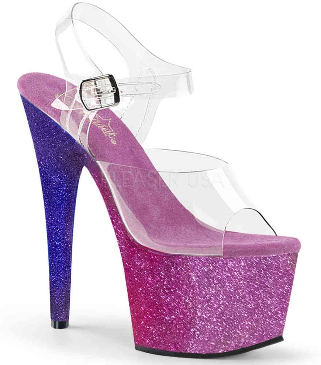 EU 37 = US 7 | ADORE-708OMBRE | 7 Heel, 2 3/4 Ombre Glittered PF Ankle Strap Sandal